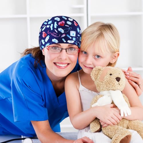Image of Unittype 4 Pcs Nurse Caps for Women Nursing Working Caps with Button and Sweatband Adjustable Elastic Scrub Hats for Dentist