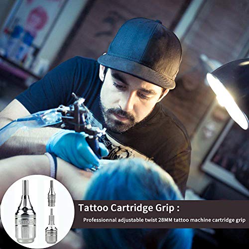 Romlon Tattoo Cartridge Grips - 28mm Tattoo Grip Tubes Adjustable Twist Tattoo Machine Cartridge Grips Tattoo Handle Tube Aircraft Aluminum with Drive Bars for Tattoo Gun Supply Tattoo Accessories