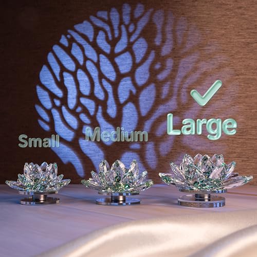 Image of FengShui Crystal Lotus Flower Showpiece & Paper Weight | Vastu Decor for Home & Office | Desk Decoration | Feng Shui Items for Good Luck, Wealth & Gifting | Green (Large-12.5 x 6.5 CM)