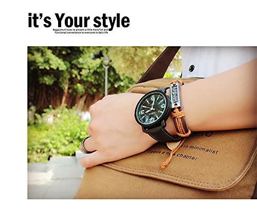 Men 30M Waterproof Night Light hands Simple Style Leather Strap Quartz Wrist Watch-Black - Image 5
