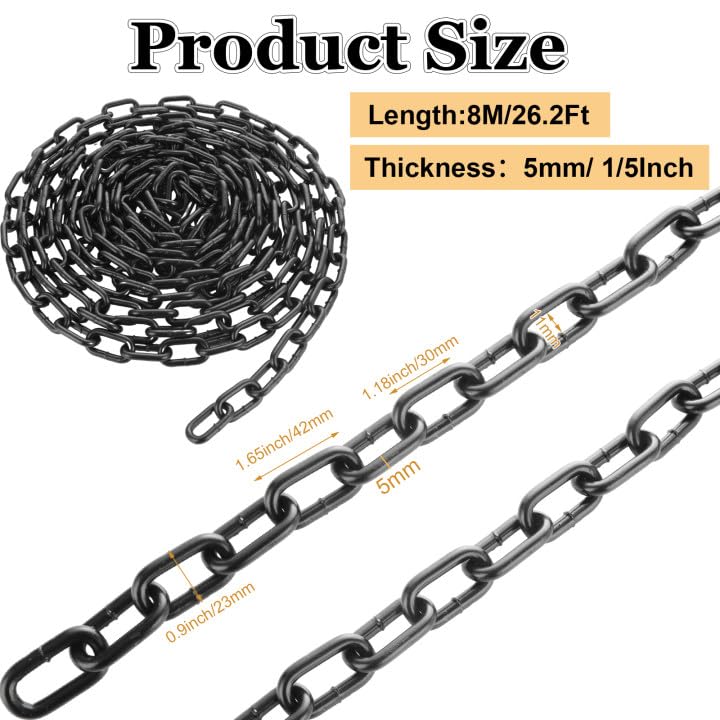 1/5'' x 26.2Ft Long Black Chain Link Heavy Duty Porch Swing Chain, Carbon Steel Coil Chain for Hanging, Pet Chain, Fence, Security Lock Chain - Image 2