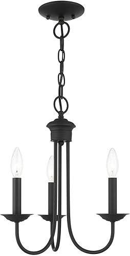 Miniatura 1 de Livex Lighting 42683-04 Lámpara de araña de acero con 3 luces para decoración del hogar, 1 lámpara de techo negra, perfecta para decoración de sala