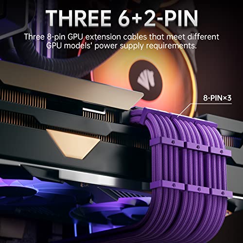 Image of Asiahorse Power Supply Sleeved Cable for Power Supply Extension Cable Wire Kit 1x24-PIN / 2x8-PIN (4+4) M /B,3x8-PIN (6+2) PCI-E 30cm Length with Combs(PUEPLE-6KIT)