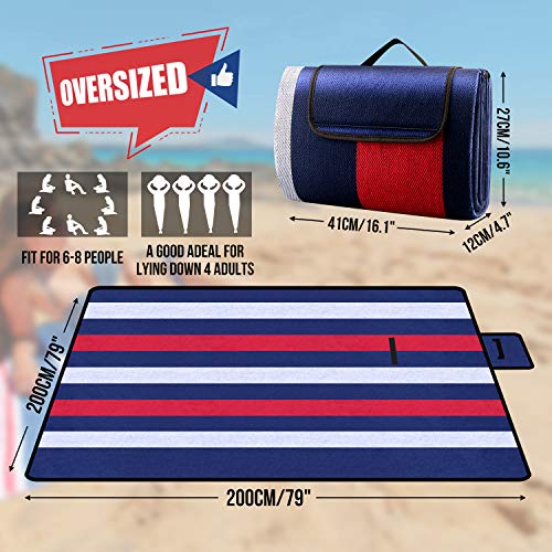 Outdoor Waterproof Picnic Blanket, Extra Large 79\" X 79\" 3-Layer Thickening Foldable Sand Free Beach Camping Blankets Mat with Waterproof PEVA Backing for Family, Concerts, Park, Machine Washing Safe