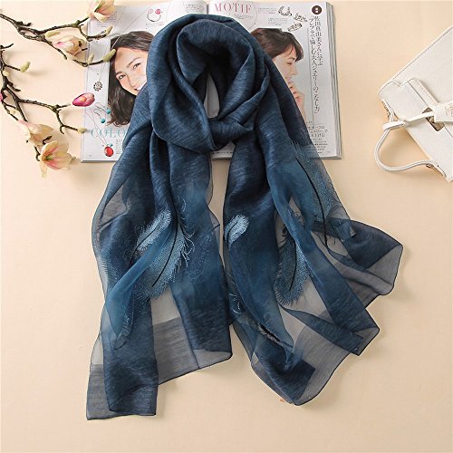Écharpe en soie haut de gamme broderie plumes élégante