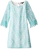 My Michelle Big Girls' Printed Shift Dress with 3/4 Sleeves and Crochet Detail