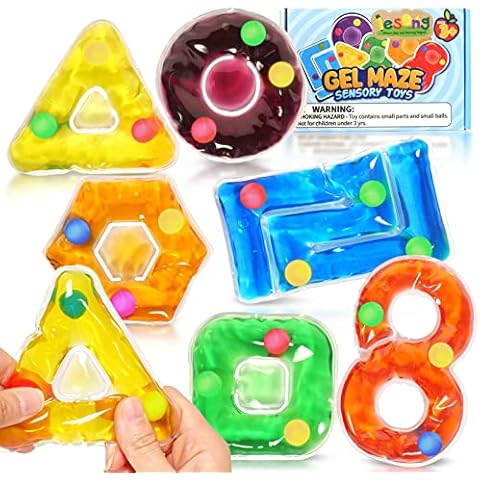 Sensory Toys for Autism, Fidget Toys for Autistic Children Special Needs, Kids Christmas Gifts, Gel Filled Squishy Stress Toys for Anxiety Relief, Tactile Preschool learning toys, Sensory Play Shapes Cover