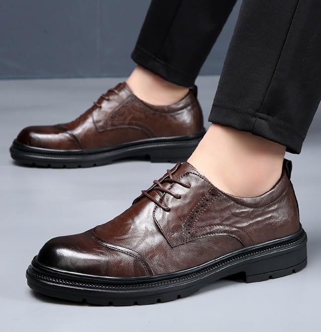 Men's Leather Oxford Dress Shoes Casual Business Lace-Up Formal Derby Comfortable Sole3