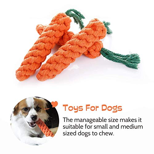 Image of Foodie Puppies Durable Dog Chew Plush Rope Puppy Dental Teething Cleaning Chewing Molar Cotton Knot Clean Teeth Healthy Chew Fun Toy for Puppies (Color May Vary) (Carrot)