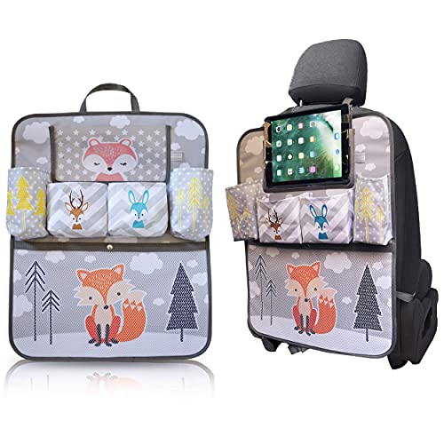 BRUNOKO Organizador Asiento Coche Niños y Bebés - Protector Universal Antipisadas y de Asiento - Accesorio Coche con Soporte Tablet - Organizador Coche y Protector Silla Bebe