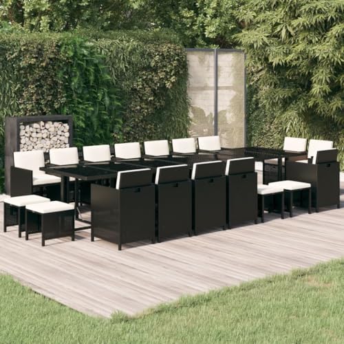 HEFZGDB Set Comedor de jardín 19 pzas con Cojines ratán sintético Negro Mesa y sillas terraza Muebles de Jardin Conjunto de Mesa y sillas de Jardin Adecuado para Patios, Jardines y Piscinas.