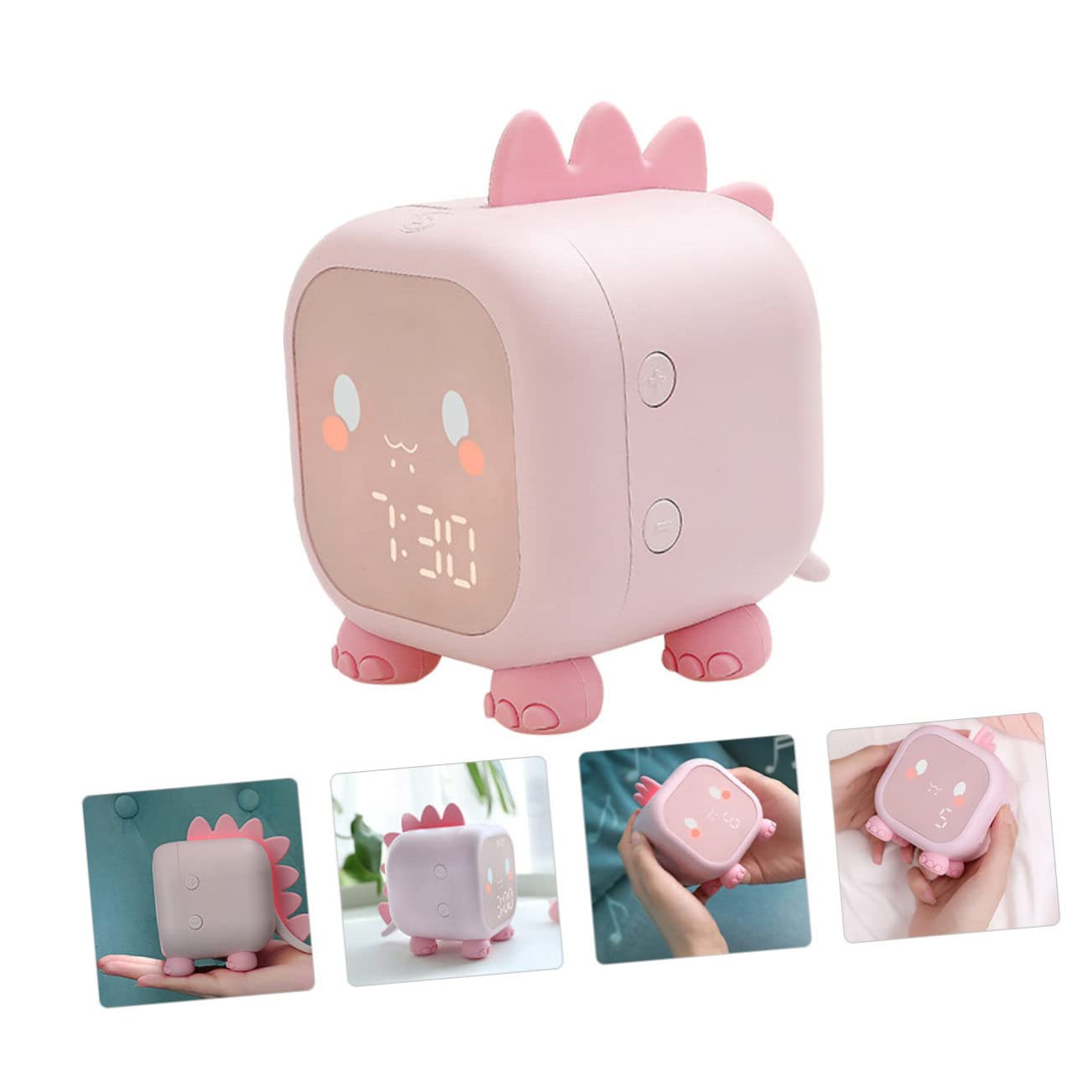 Ciieeo Kinderwecker mit LED Nachtlicht USB Schlafgeräuschen und Nickerchen Timer Rosa aus Abs und Silikon für Schlafzimmer