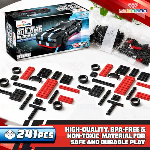 Image of Wembley Race Mechanic Series 241 PCS | High Speed Car Building Blocks Set for Kids 3+ Years | Pull Back Sports Car Construction Toy | STEM DIY Building Kit with Rotatable Tires | Gift for Boys & Girls