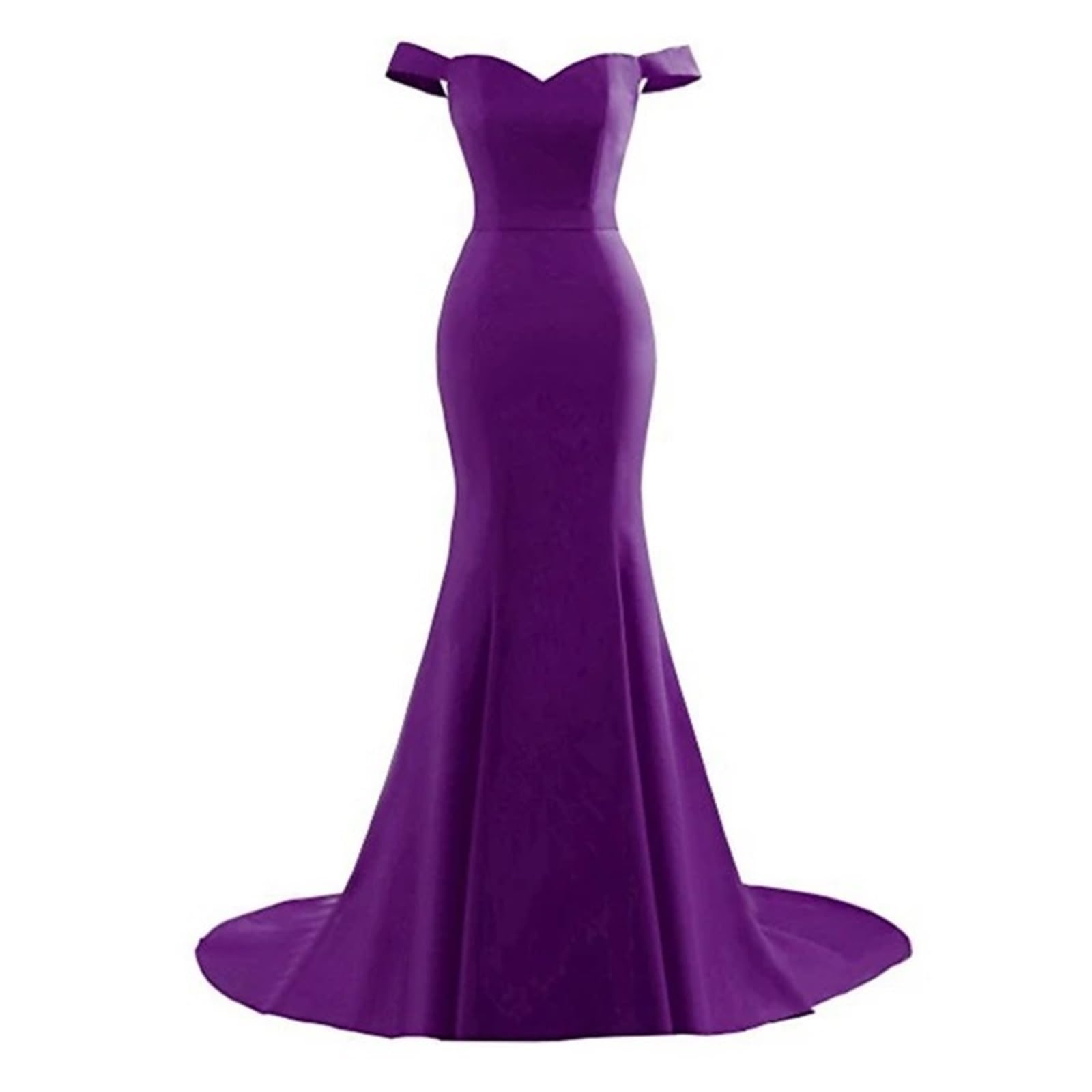 Vestidos de Dama de Honor Vestidos de Dama Honor Azul Real, Vestidos Sirena for Fiesta Bodas, satén, Escote en V, Hombros Descubiertos, Mangas Cortas para la Noche(Purple,16)
