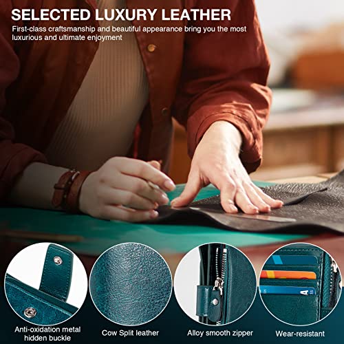 Molshine Small Womens Bifold Wallet,Rfid Blocking Luxury Leather Ladies Purse With Zipper Coin Pocket,2 Id Window (Peacock Blue) #TOP2