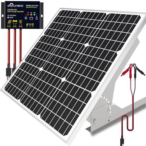 SOLPERK 50W/12V Solar Panel Kit, Solar Battery Trickle Charger Maintainer + Waterproof Controller + Adjustable Mount Bracket for Automotive Motorcycle Boat Marine RV Camping Roof