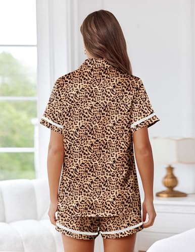 Image of Ekouaer Womens Silk Pajama Sets Button Up Satin Pjs Short Sleeve 2 Piece Pj Sets Cute Lounge Sets with Chest Pocket
