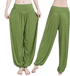 Calça feminina Boho Harem Yoga – Cintura elástica de cintura média, folgada confortável e elástica para ioga, viagem, casual, Verde gramado, GG