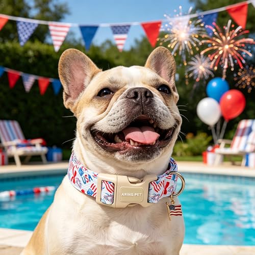 Image of ARING PET 4th of July Dog Collar, Cute Patriotic American Flag Doggy Collars for Puppy Small Medium Large Boy Girl Dogs Pet, for Independence Parades Outdoor Walking Hiking Picnic Daily Photos, XL
