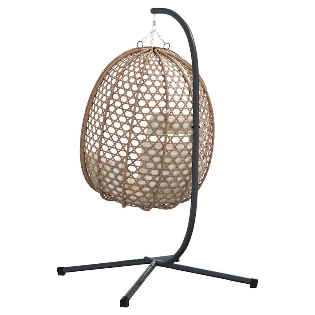 Fauteuil suspendu avec support, crème clair, chaise suspendue pliable en polyrotin, fauteuil flottant ergonomique pour jardin, terrasse et salon, 104 x 100 x 191 cm