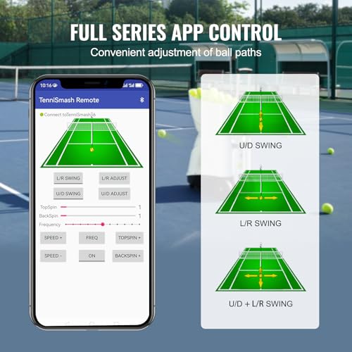 VEVOR Tennisballmaschine, automatischer tragbarer Tennisballwerfer, Übungswerfer für 150 Bälle, Tennistraining, 5 Motoren, Multimodus-Übungen, über 2 Stunden Spielzeit, wiederaufladbarer Akku