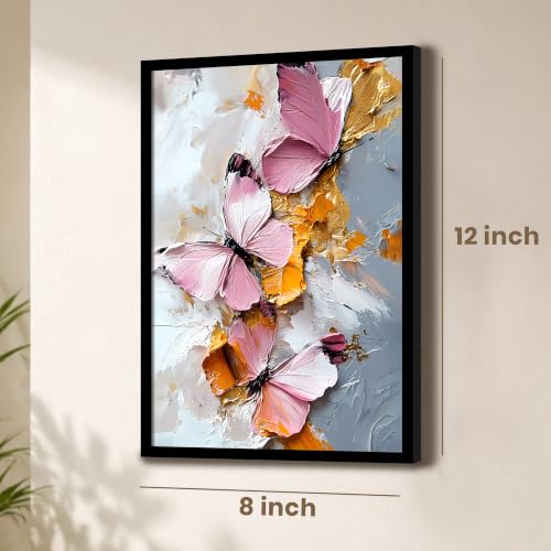 Image of PAINTINGMANTRA Butterfly Floral Framed Wall Art Painting For wall decoration | Multicolour Butterfly Poster with frame for living room, bedroom, home and Office, 10x13 Inch