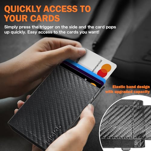 GIGIGO Wallet for Men, Mens Minimalist Wallet 9-12 Cards, Slim Compact Wallet with Money Clip & ID Window, RFID Blocking Smart Pop Up Card Wallet, Great Gifts（Carbon Fiber Black）2