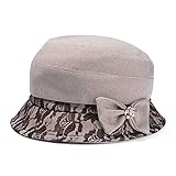 Colorsun Women's Foldable Lace 1920s Vintage Cloche Bucket Hat with Crystal Bowknot Lady Bowler Caps