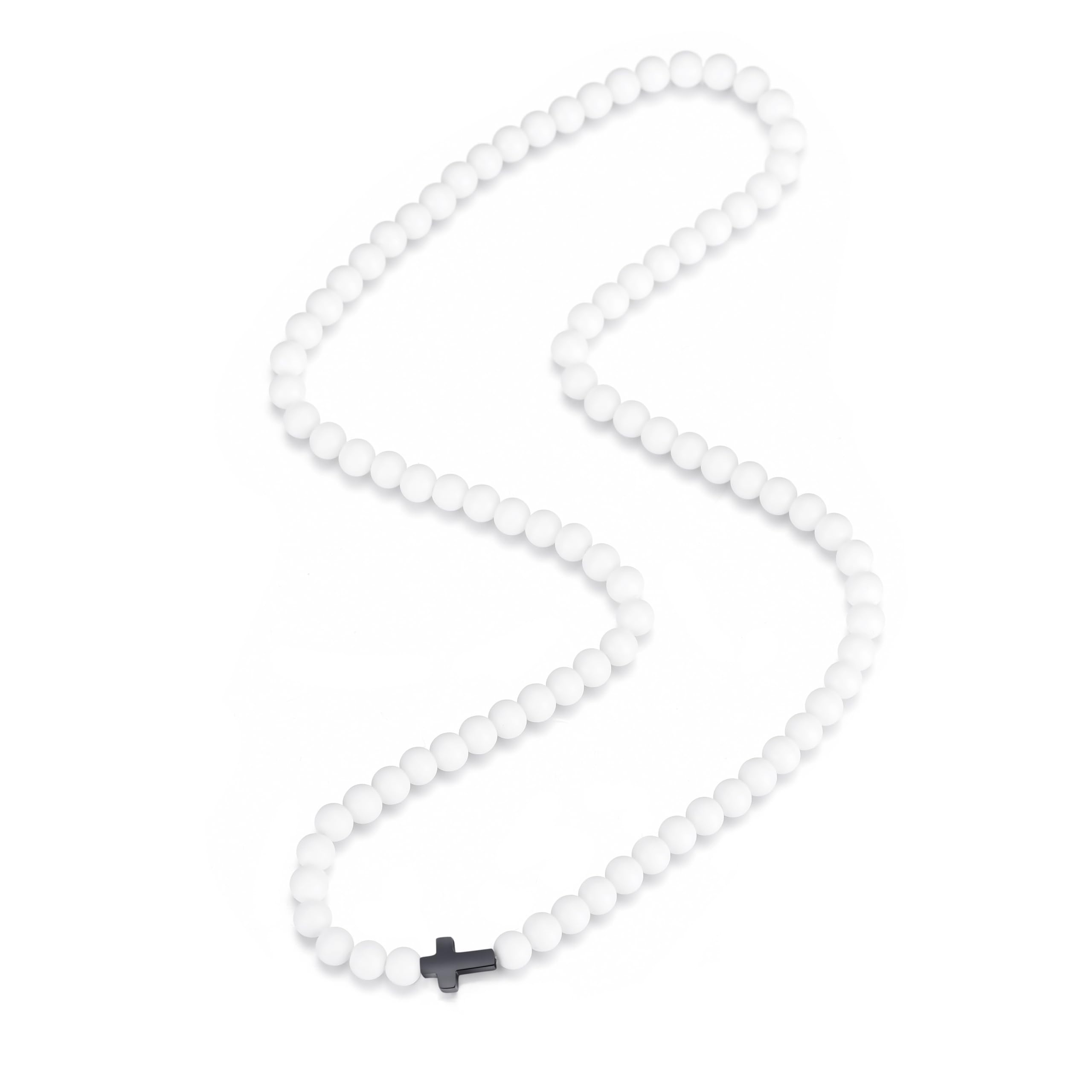 Beaded Cross Necklace for Men and Women Pearl Necklace for Men 6mm Prayer Beads Black Cross