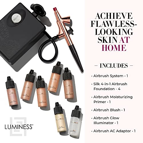 Luminess Air Basic Airbrush Makeup Kit And 9-Piece Silk 4-In-1 Airbrush Foundation Starter System, Tan Coverage - Quick, Easy And Long Lasting Application - Includes Primer, Blush And Glow #TOP1