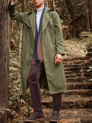 Runcati Mens Trench Coat Double Breasted Belted Windbreaker Jackets Lapel Lightweight Long Jacket Casual Overcoat2