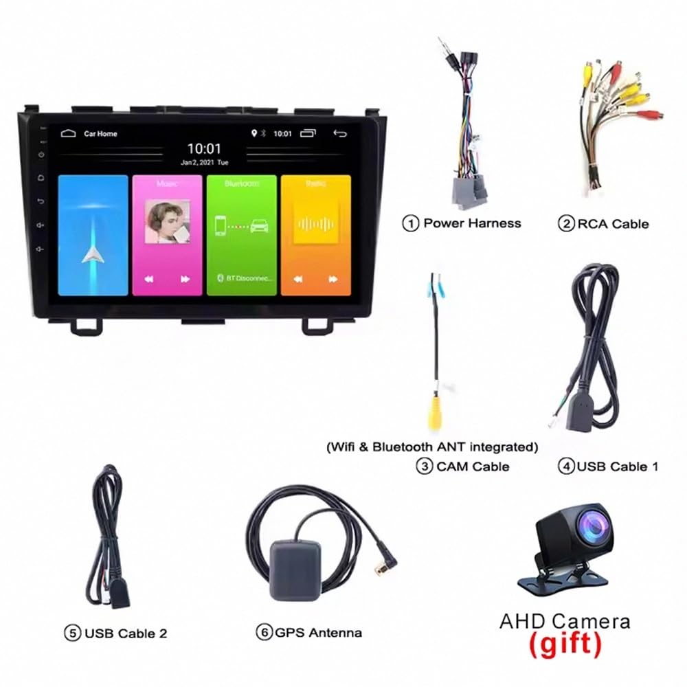 Radio Macchina Touch Screen per Honda CRV 2007-2011 Wireless Carplay Android Auto Stereo Auto Bluetooth Ips con Pantalla Táctil con Gps, 8 Nucleo 8G+256G