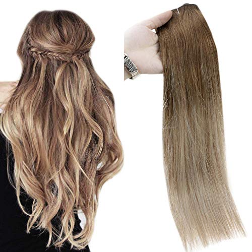 Halo Crown Hair 12 Inch Real Remy Hair Extensions Balalyage Color 10 Golden Brown Fading to 14 Golden Blonde Fish Wire Hair Seamless Hair Extensions 70 Grams Soft Hair