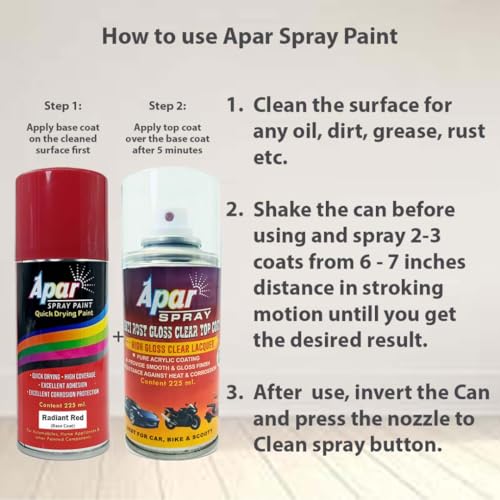 Image of APAR Spray Paint Radiant Red (RC Colour Name)+GC, Compatible for Renault Cars -225 ml (Pack of 2-Pcs)