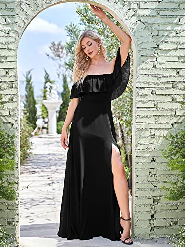 Image of Ever-Pretty Women's Summer Off The Shoulder Flowy Chiffon Formal Wedding Guest Dresses Maxi Side Split Beach Bridesmaid Dress