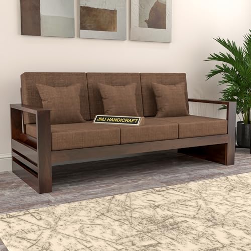 Image of Solid Sheesham Wood 3 Seater Sofa Set - with Pocket Storage Sofa | Elegant Living Room Furniture Wooden Sofa for Timeless Style (Design 5)
