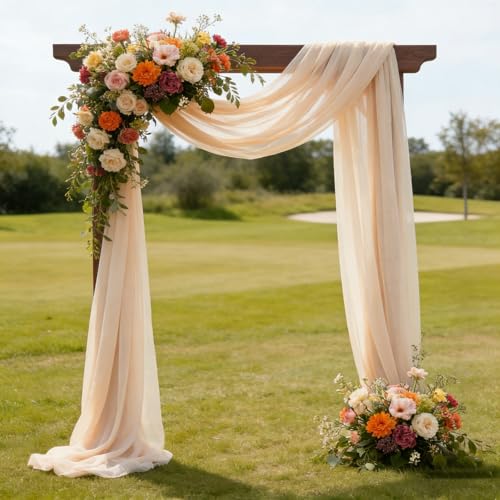 Sunyunze Mariage Arche Tenture Voilage Arche Mariage 160 x 600 cm Voilage Champagne Rideau en Tulle Décoration pour Cérémonie Fête Toile de Fond
