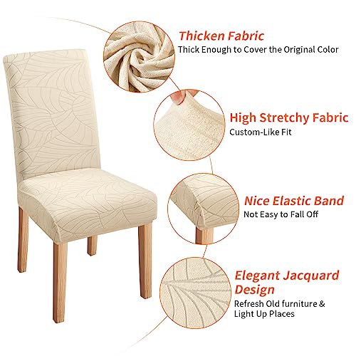 Fuloon Beige Chair Covers Dining Room Chair Protector Slipcovers Set of 4 Stretch Removable Washable Decoration Seat Cover - Image 2