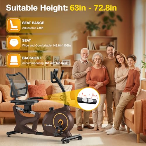 Image of Wenoker Recumbent Exercise Bike with Bluetooth APP & LCD Monitor | 15-Level Magnetic Resistance Exercise Bike for Seniors,300LBS Capacity,8-Position Adjustable Seat for Home Use