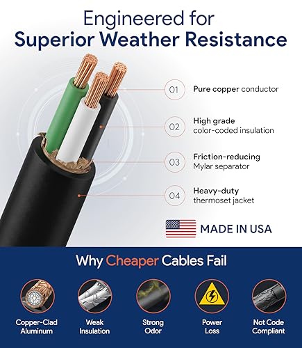 Cable 14/3 SOOW flexible de 600 voltios resistente al desgaste diario de 50 pies 3