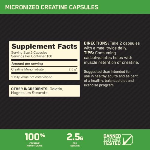 Optimum Nutrition Micronized Creatine Monohydrate Capsules, 200 Ct - image 2