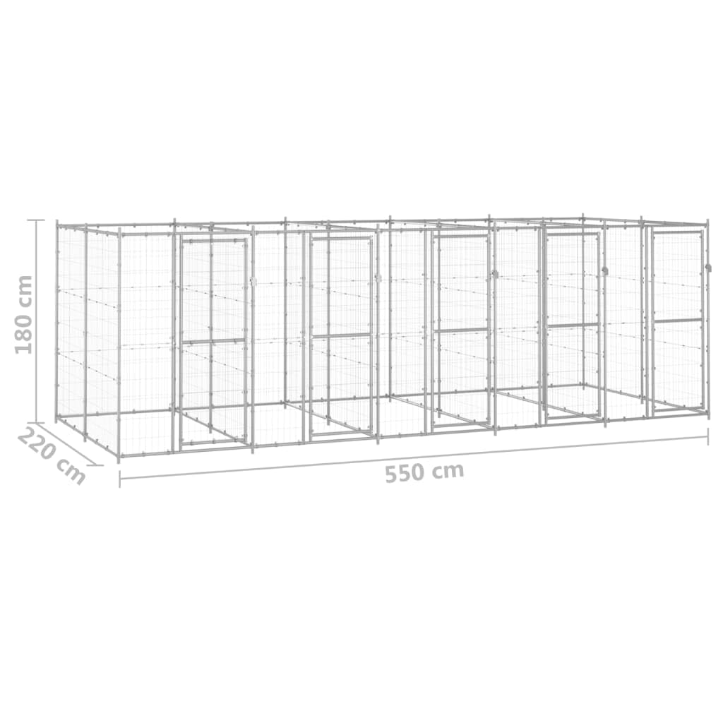 Verzinkter Stahl Hundezwinger 12,1 m², Außengehege mit Maschengitter, verschließbarer Klapptür, 550 x 220 x 180 cm, für Garten und Hof