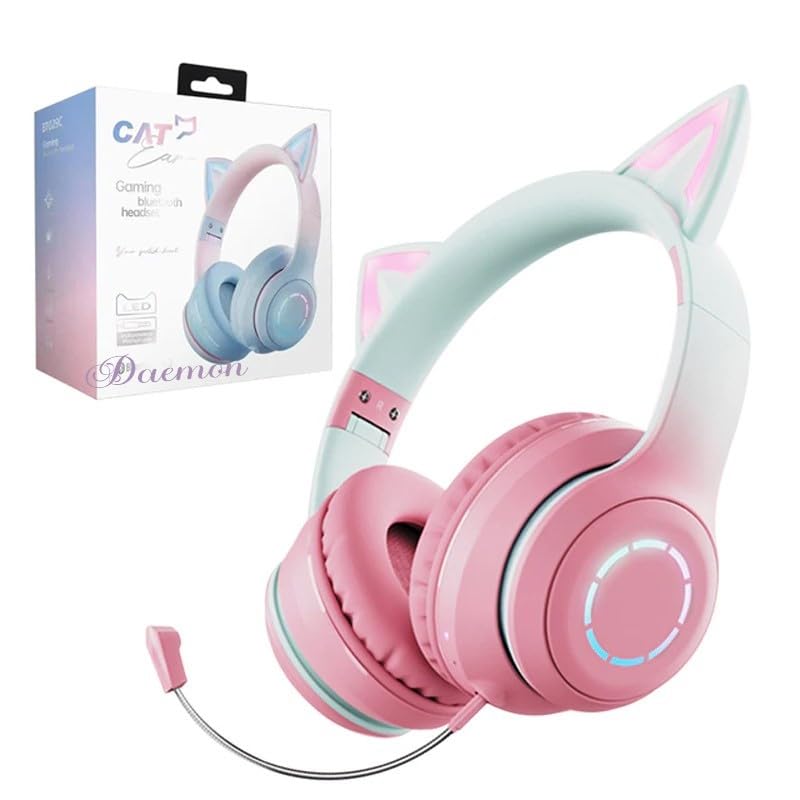 Daemon Headphones, Bluetooth Wireless Headphones for Kids Teens Adults, Over-Ear Bluetooth Headphones with Microphone, Cat Ear Headphones for Girls Women (Pink with Mic) (B0CG3NN5F2) Amazon Price History, Amazon Price Tracker