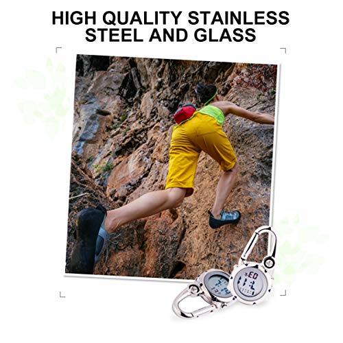 IMIKEYA Relógio de bolso com mostrador digital, superfície prata brilhante, mosquetão, mochila, five