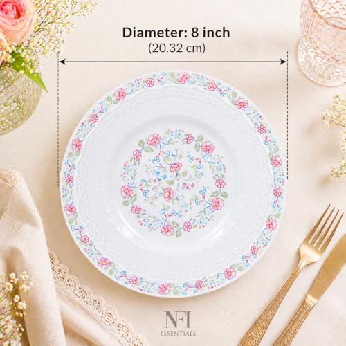 Image of NFI essentials 8 inch Ceramic Quarter Plate with Elegant Blue Floral Design, Premium Serving Plate for Snacks, Desserts, Breakfast & Appetizers, Microwave & Dishwasher Safe