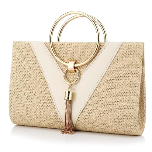 Image of YYW Summer Beach Straw Evening Bag,Straw Clutch Purse Straw Handbag Shoulder Bag Top-handle Bag