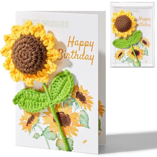 Ovesmusl Birthday Card for Women Handmade Crochet Sunflower for Her