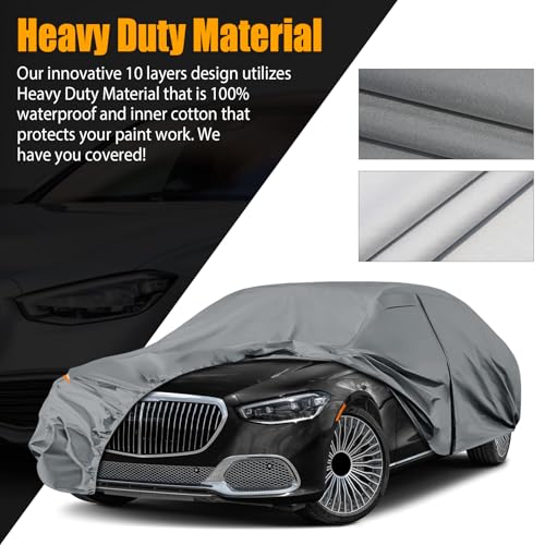 Image of Waterproof Premium Car Covers Replace for 2006-2025 Mercedes Benz S-Class S350 S400 S450, 10 Layers Heavy Duty All Weather Car Cover with Zipper Door, Windproof Bands for Snow Rain Dust Protection