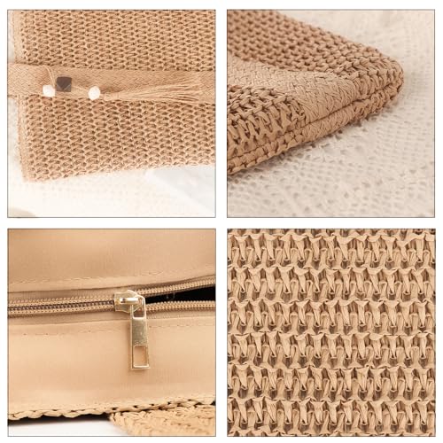 Bolso tote grande tejido de paja para mujer con sombrero miniatura 6