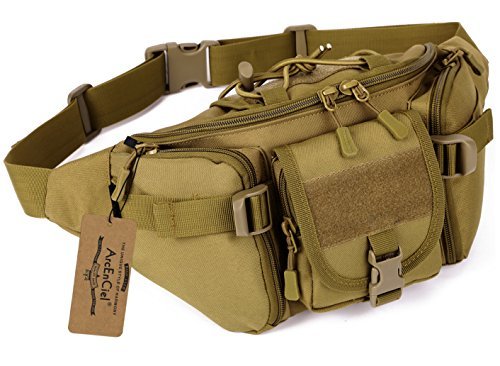 ArcEnCiel Men's Tactical Waist Pack Waist Pack Hip Belt Outdoor Hiking Fishing Bumbag with Patch, Coyote Brown, Small, Motorhome — image 1